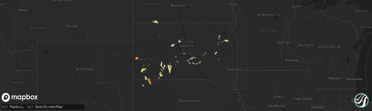 Hail map in South Dakota on May 22, 2018