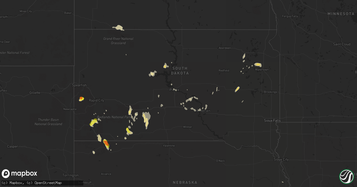 Hail map in South Dakota on May 22, 2018
