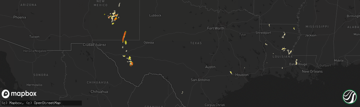 Hail map in Texas on May 22, 2018