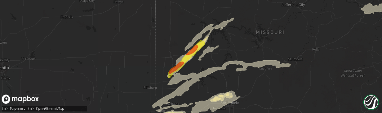 Hail map in El Dorado Springs, MO on May 22, 2019