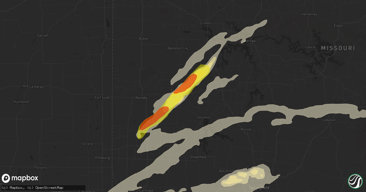 Hail map in El Dorado Springs, MO on May 22, 2019