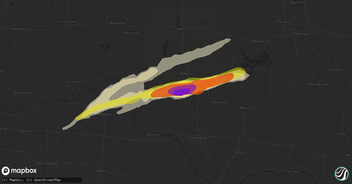 Hail map in Higbee, MO on May 22, 2019