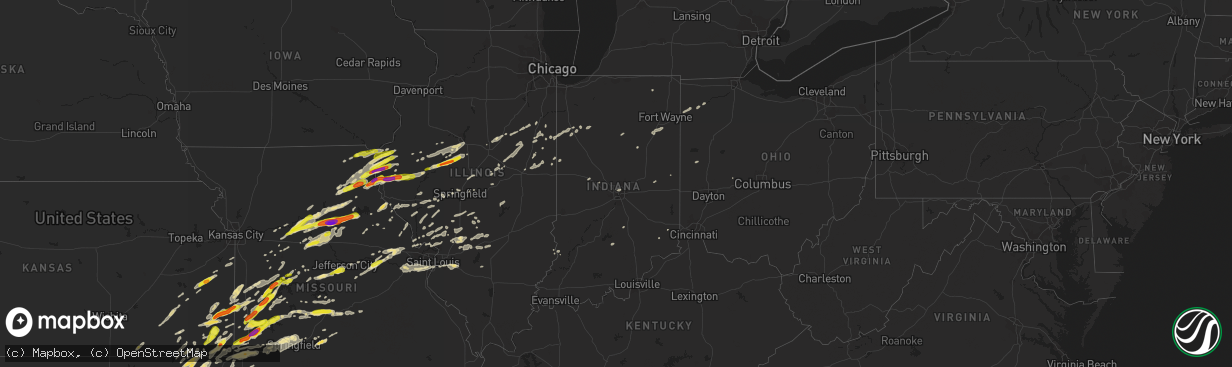 Hail map in Indiana on May 22, 2019