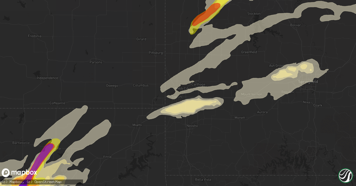 Hail map in Joplin, MO on May 22, 2019