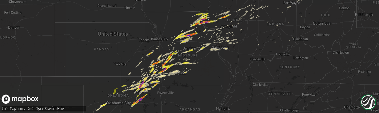 Hail map in Missouri on May 22, 2019