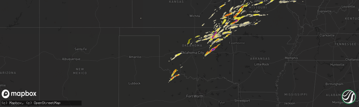 Hail map in Oklahoma on May 22, 2019