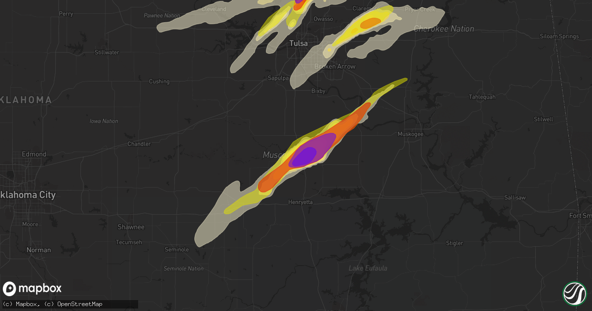 Hail map in Okmulgee, OK on May 22, 2019