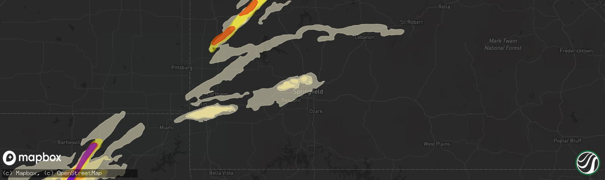 Hail map in Springfield, MO on May 22, 2019