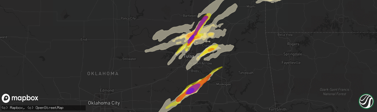 Hail map in Tulsa, OK on May 22, 2019