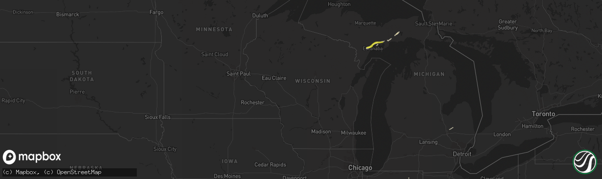 Hail map in Wisconsin on May 22, 2019