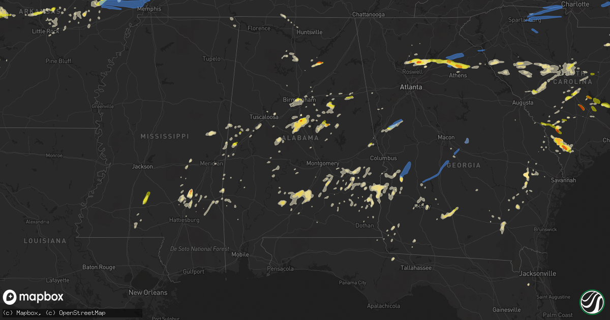 Hail map in Alabama on May 22, 2020