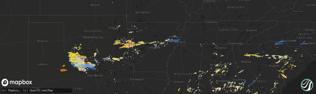 Hail map in Arkansas on May 22, 2020