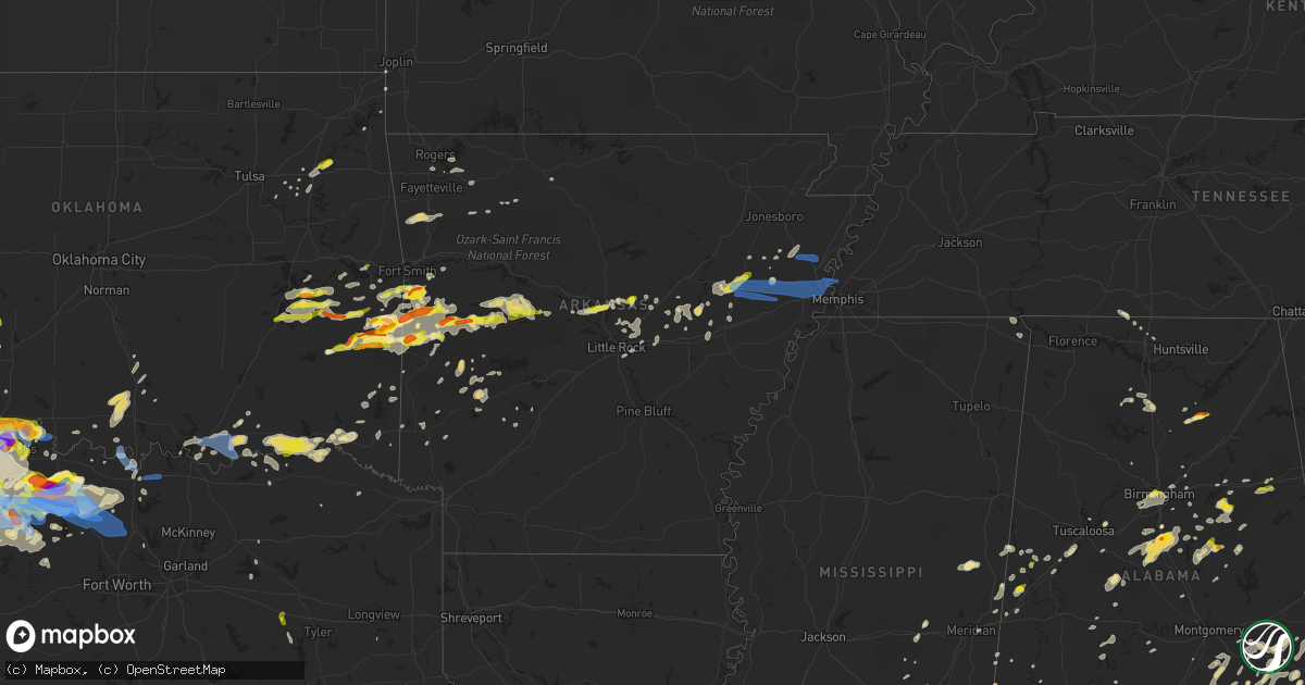 Hail map in Arkansas on May 22, 2020