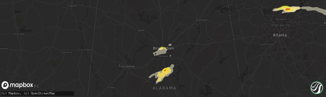Hail map in Birmingham, AL on May 22, 2020