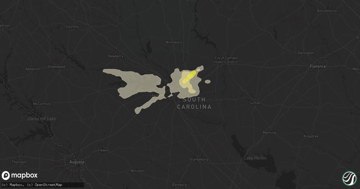 Hail map in Columbia, SC on May 22, 2020