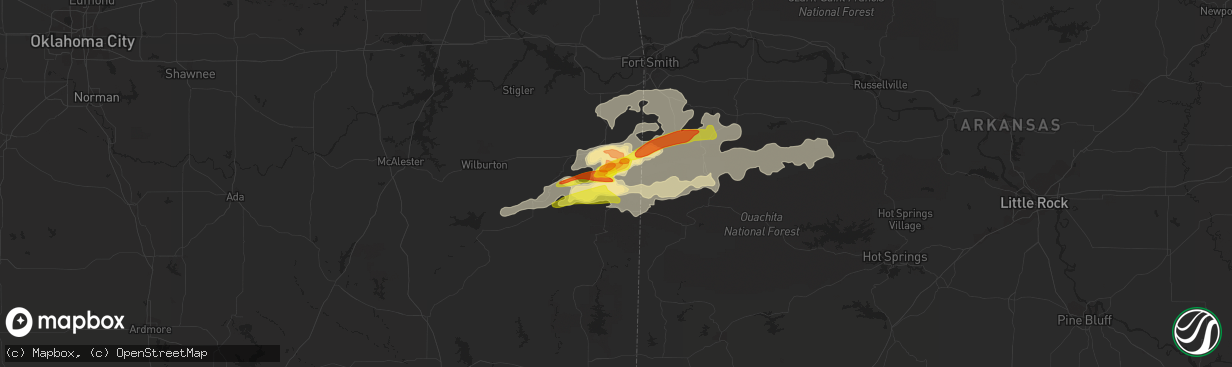 Hail map in Heavener, OK on May 22, 2020