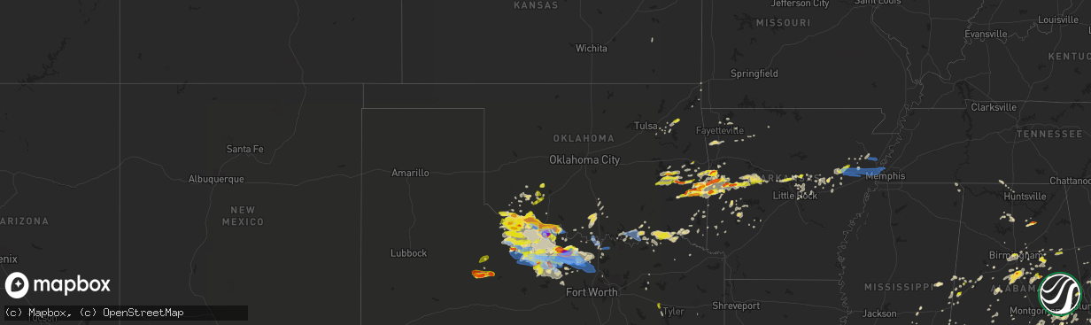 Hail map in Oklahoma on May 22, 2020