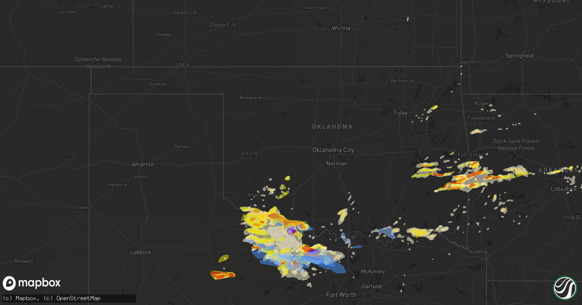 Hail map in Oklahoma on May 22, 2020