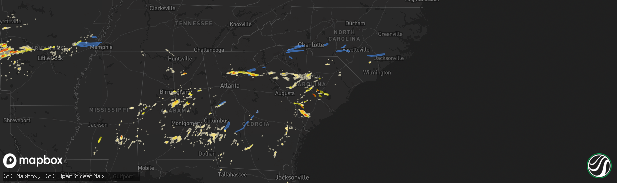 Hail map in South Carolina on May 22, 2020