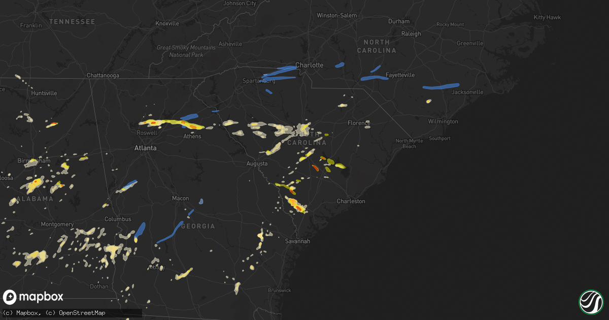 Hail map in South Carolina on May 22, 2020