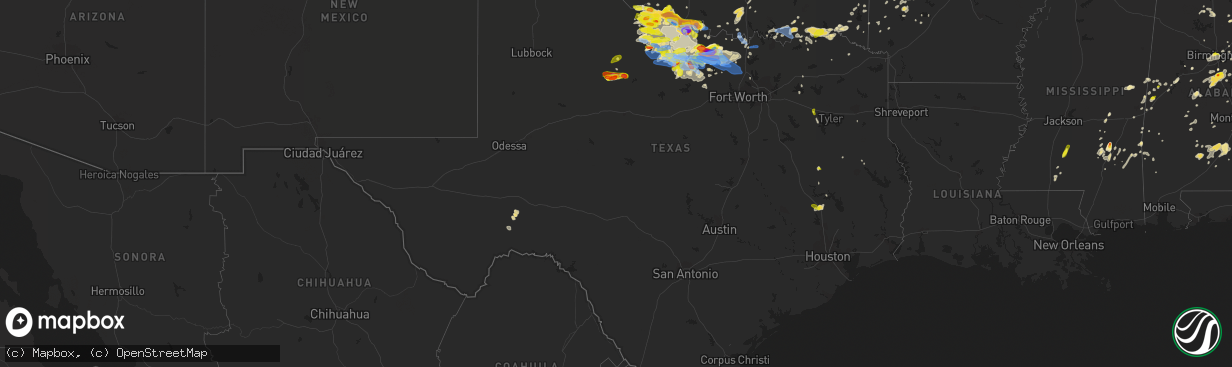 Hail map in Texas on May 22, 2020