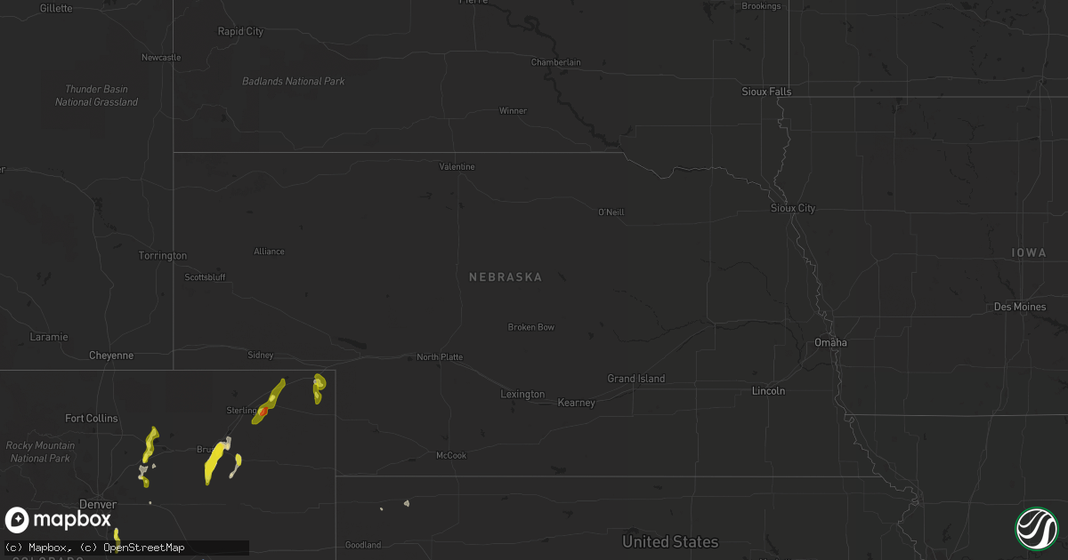 Hail map in Nebraska on May 22, 2021