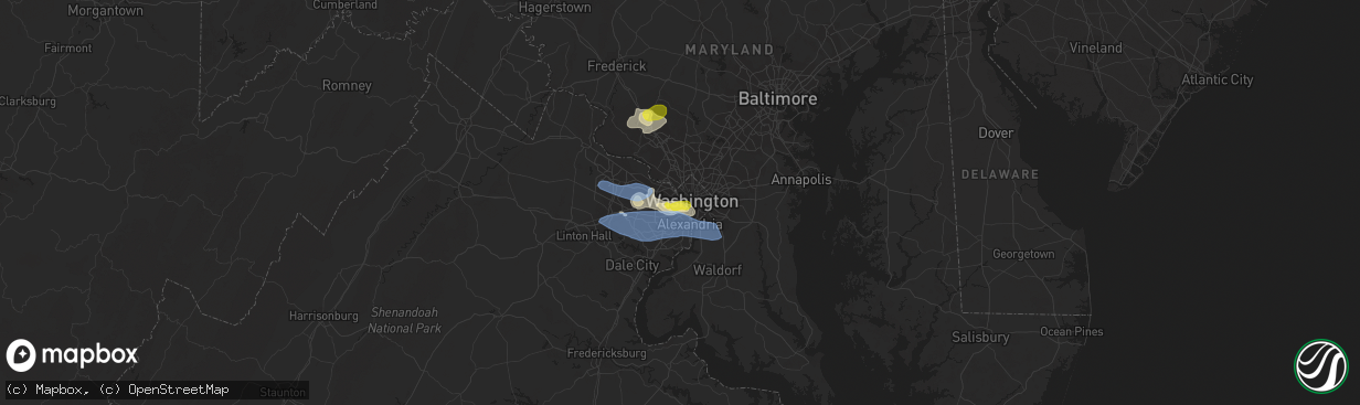 Hail map in Arlington, VA on May 22, 2022