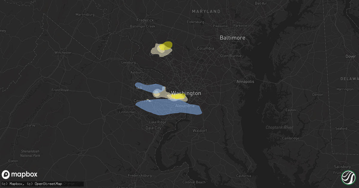 Hail map in Arlington, VA on May 22, 2022