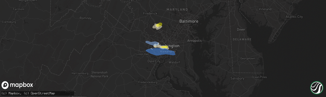 Hail map in Falls Church, VA on May 22, 2022
