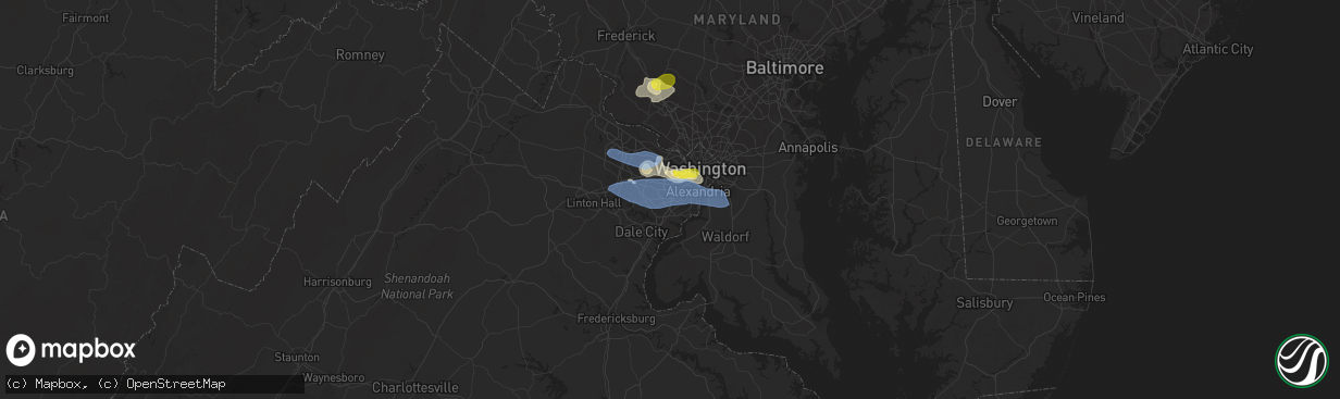 Hail map in Springfield, VA on May 22, 2022