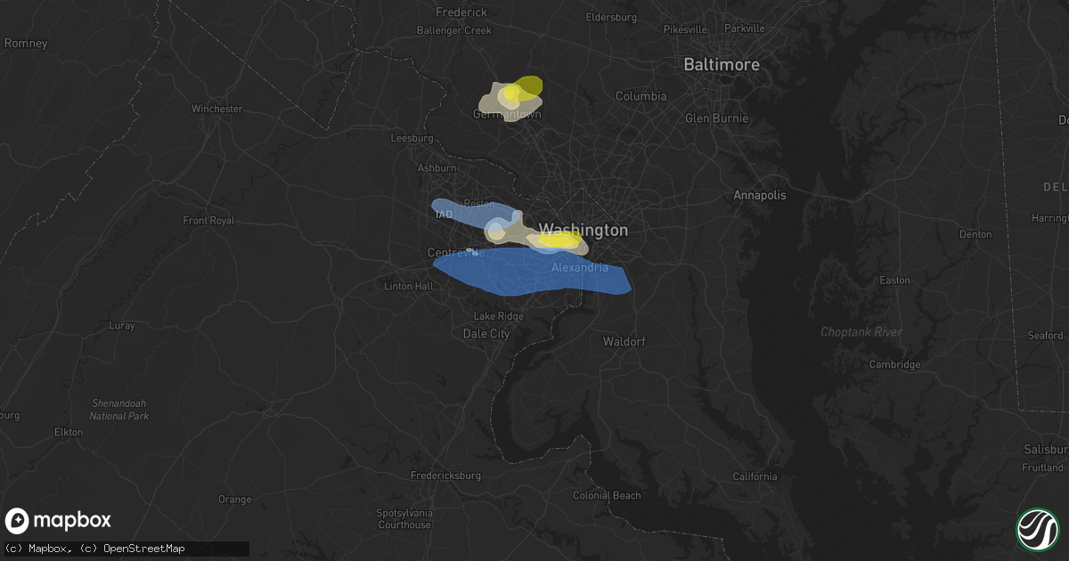Hail map in Springfield, VA on May 22, 2022