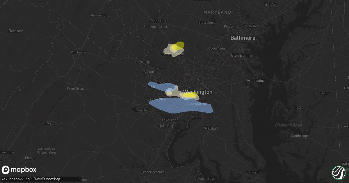 Hail map in Vienna, VA on May 22, 2022
