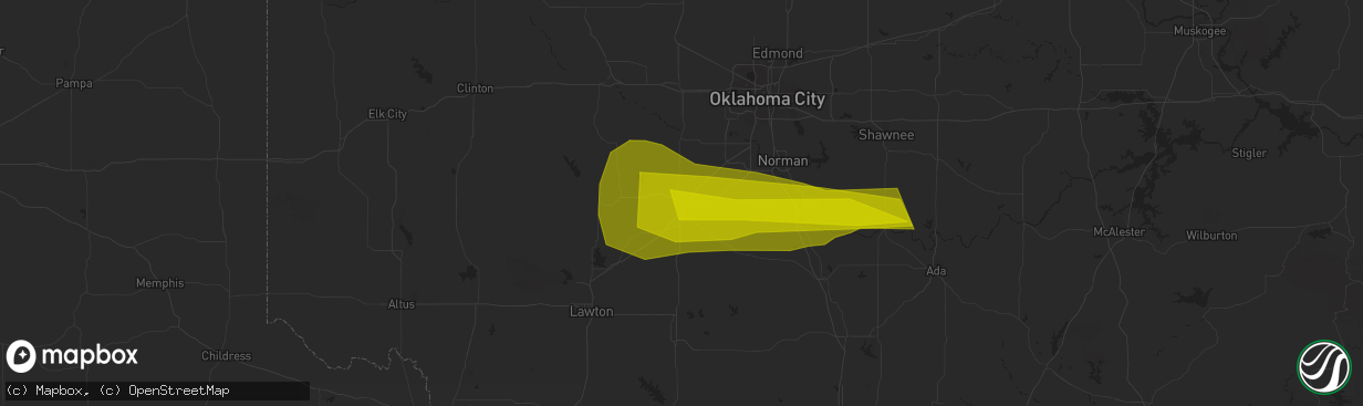 Hail map in Chickasha, OK on May 22, 2023