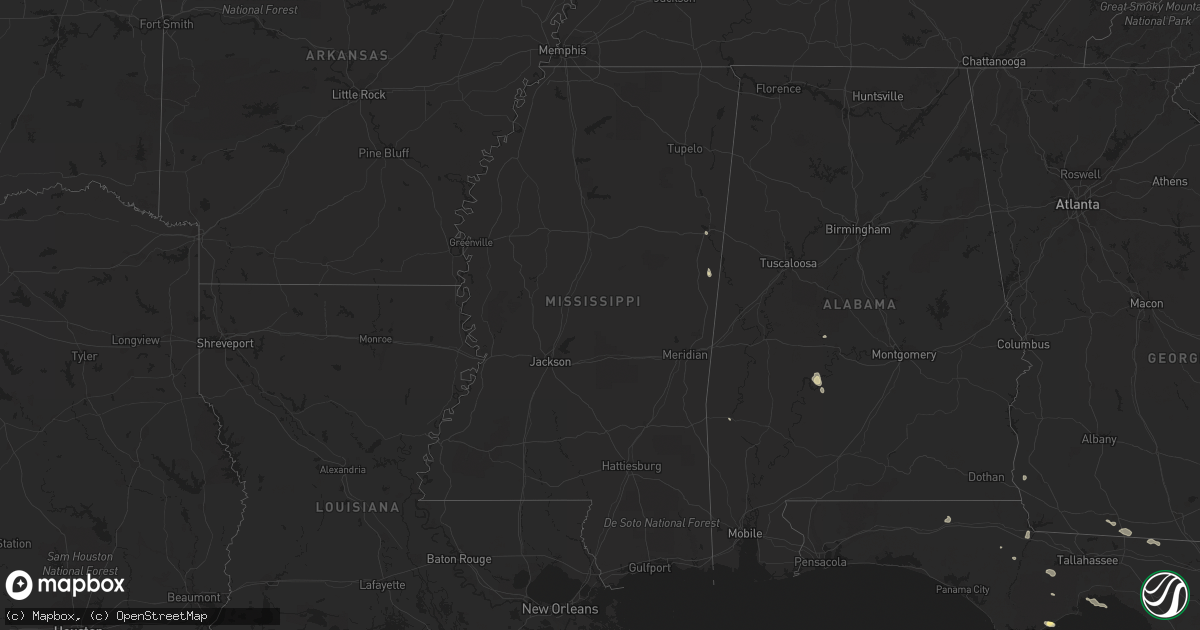 Hail map in Mississippi on May 22, 2023