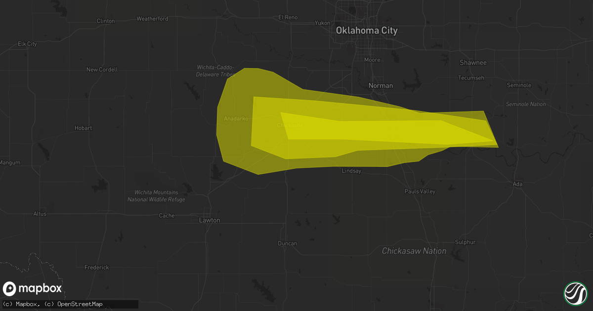 Hail map in Ninnekah, OK on May 22, 2023