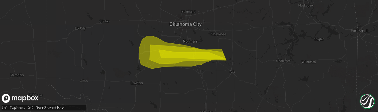 Hail map in Purcell, OK on May 22, 2023