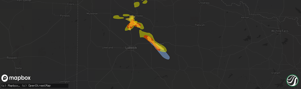 Hail map in Ralls, TX on May 22, 2023