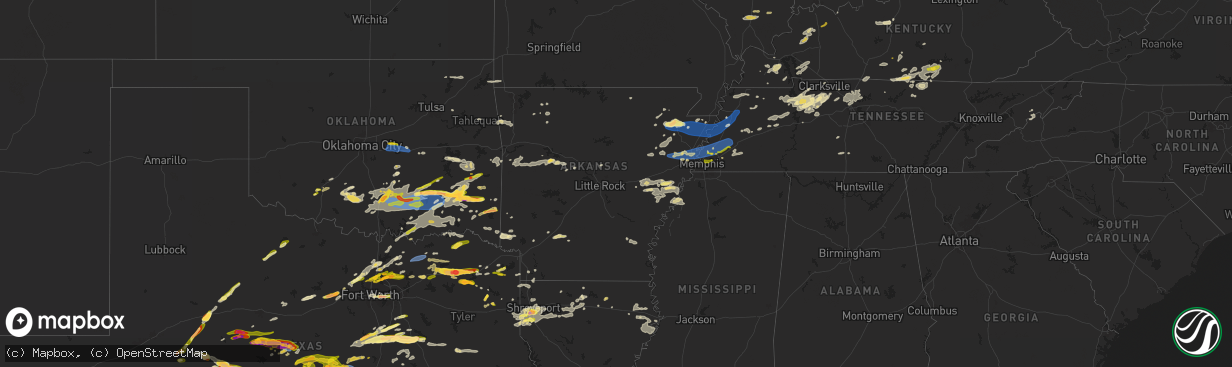 Hail map in Arkansas on May 22, 2024