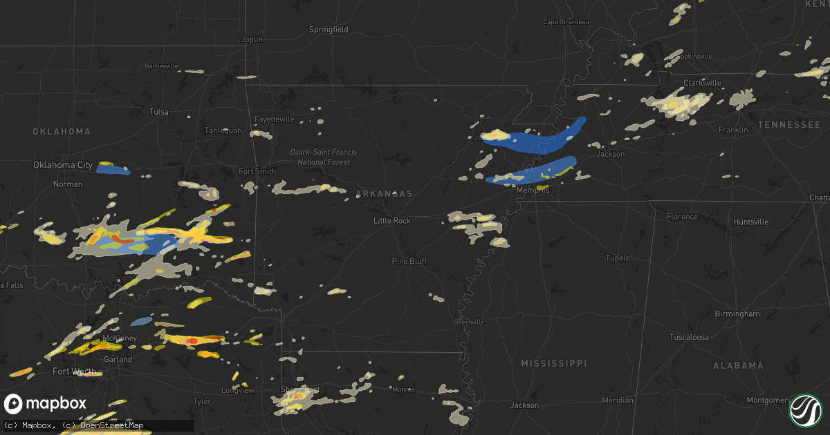 Hail map in Arkansas on May 22, 2024