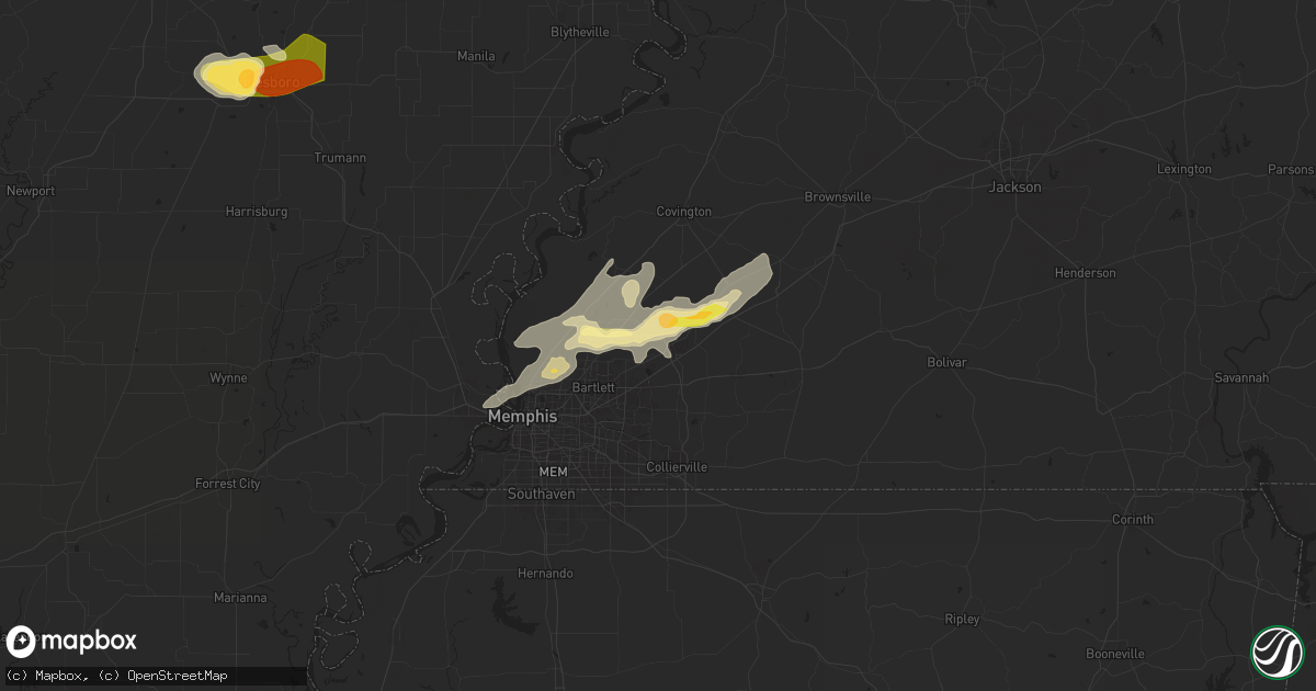 Hail map in Arlington, TN on May 22, 2024