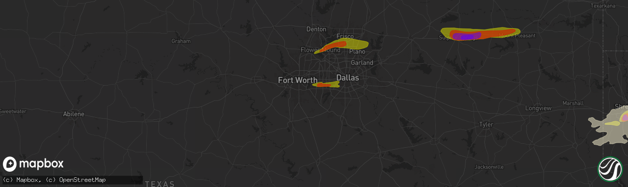 Hail map in Arlington, TX on May 22, 2024