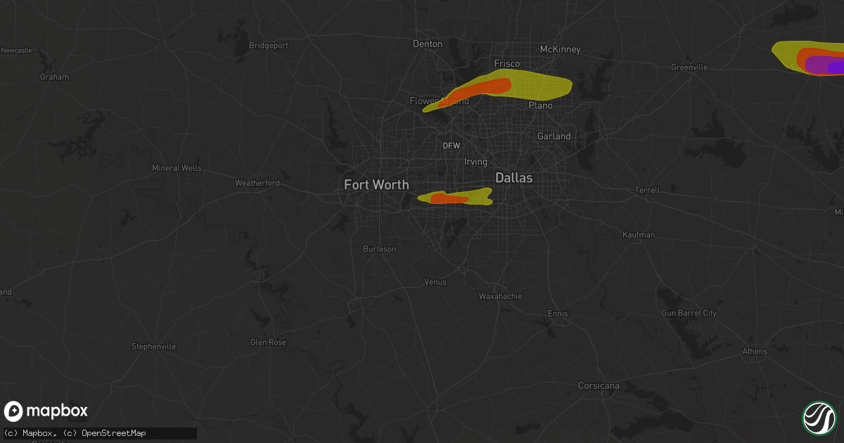 Hail map in Arlington, TX on May 22, 2024