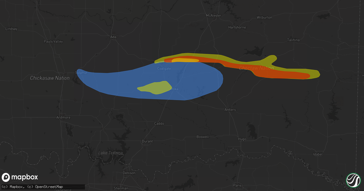 Hail map in Atoka, OK on May 22, 2024
