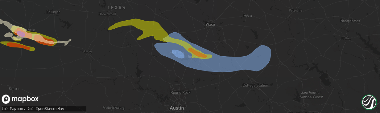Hail map in Belton, TX on May 22, 2024