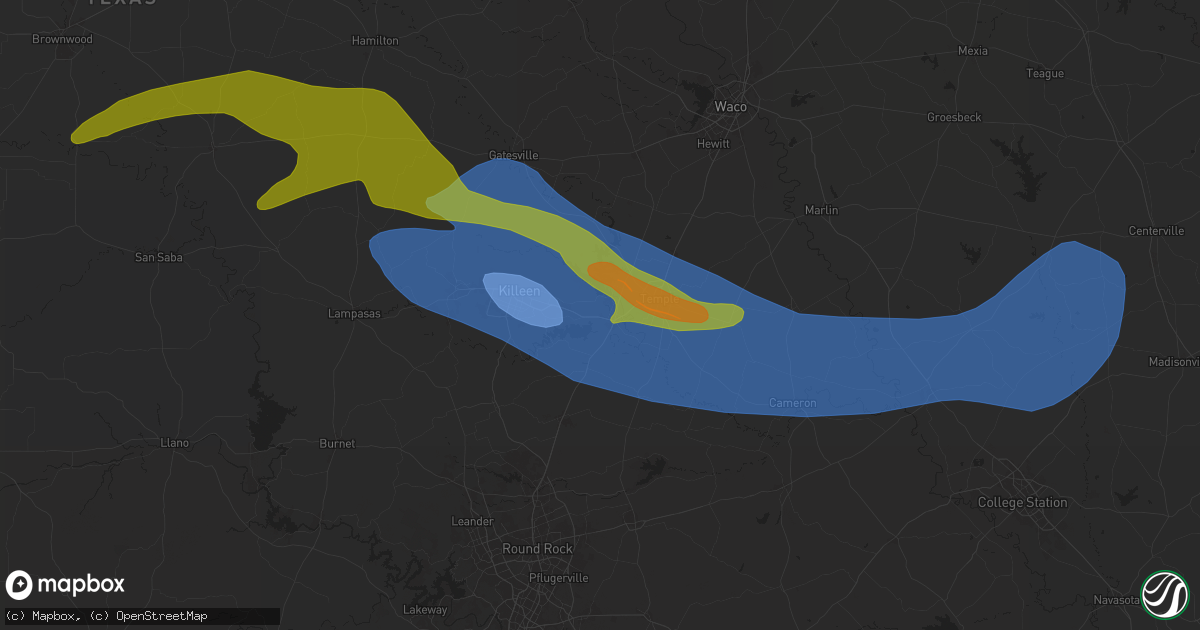 Hail map in Belton, TX on May 22, 2024
