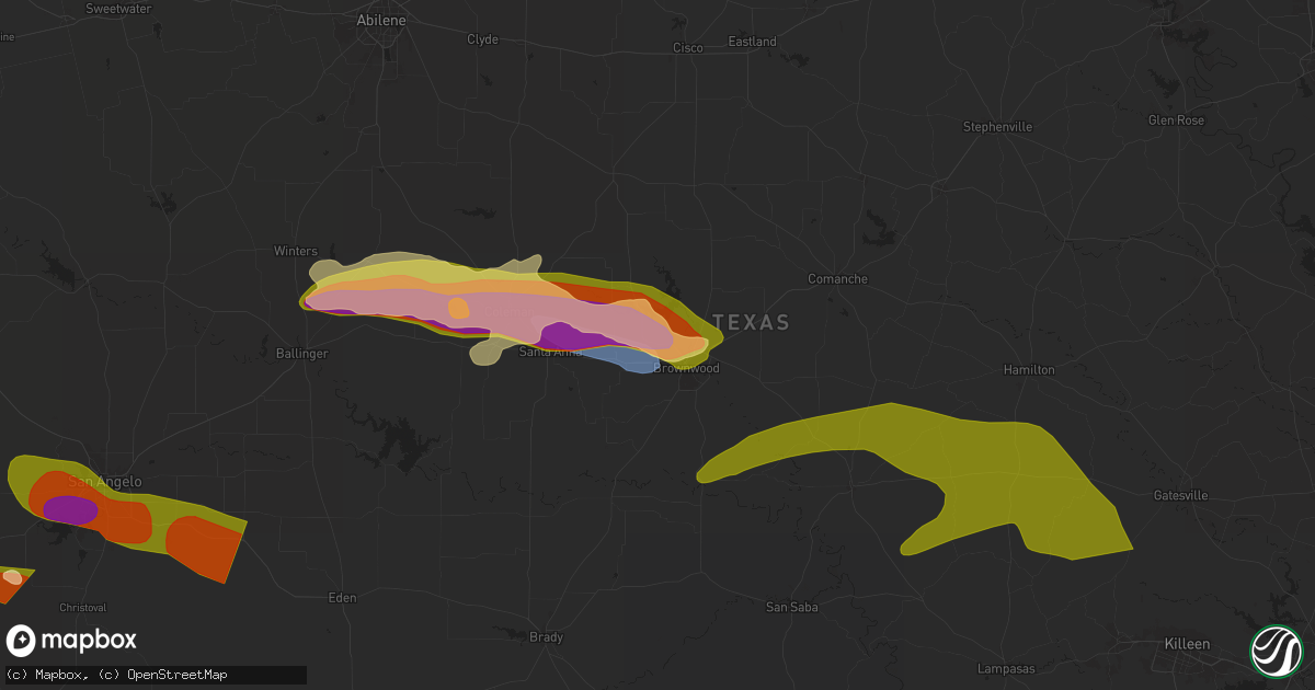 Hail map in Brownwood, TX on May 22, 2024