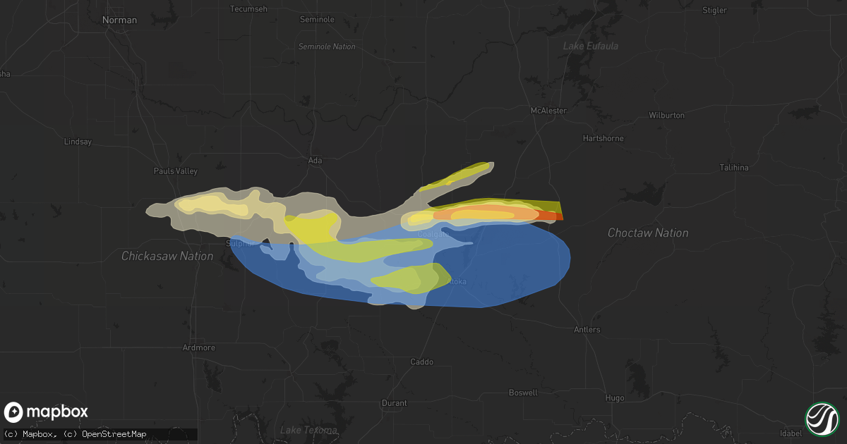 Hail map in Coalgate, OK on May 22, 2024