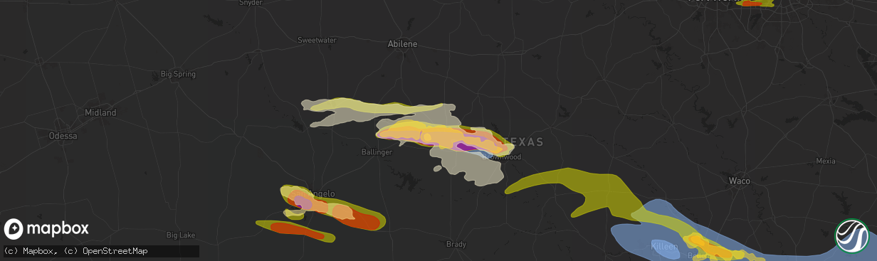Hail map in Coleman, TX on May 22, 2024