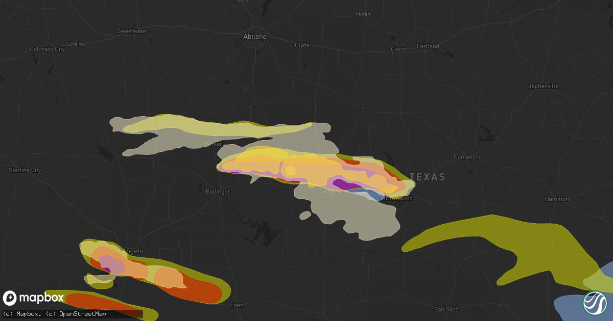 Hail map in Coleman, TX on May 22, 2024