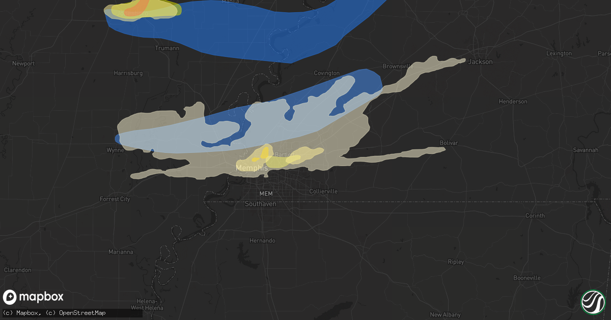 Hail map in Cordova, TN on May 22, 2024